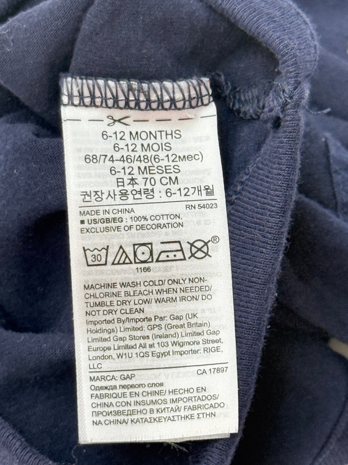 Baby Gap Navy Pocket Bear Bodysuit 6-12M