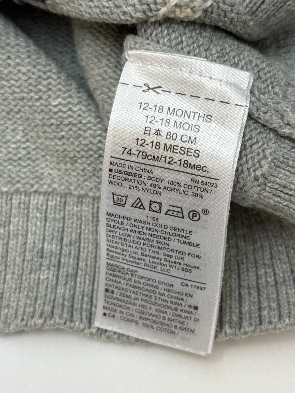 Baby Gap Bear Knit Sweater 12-18M