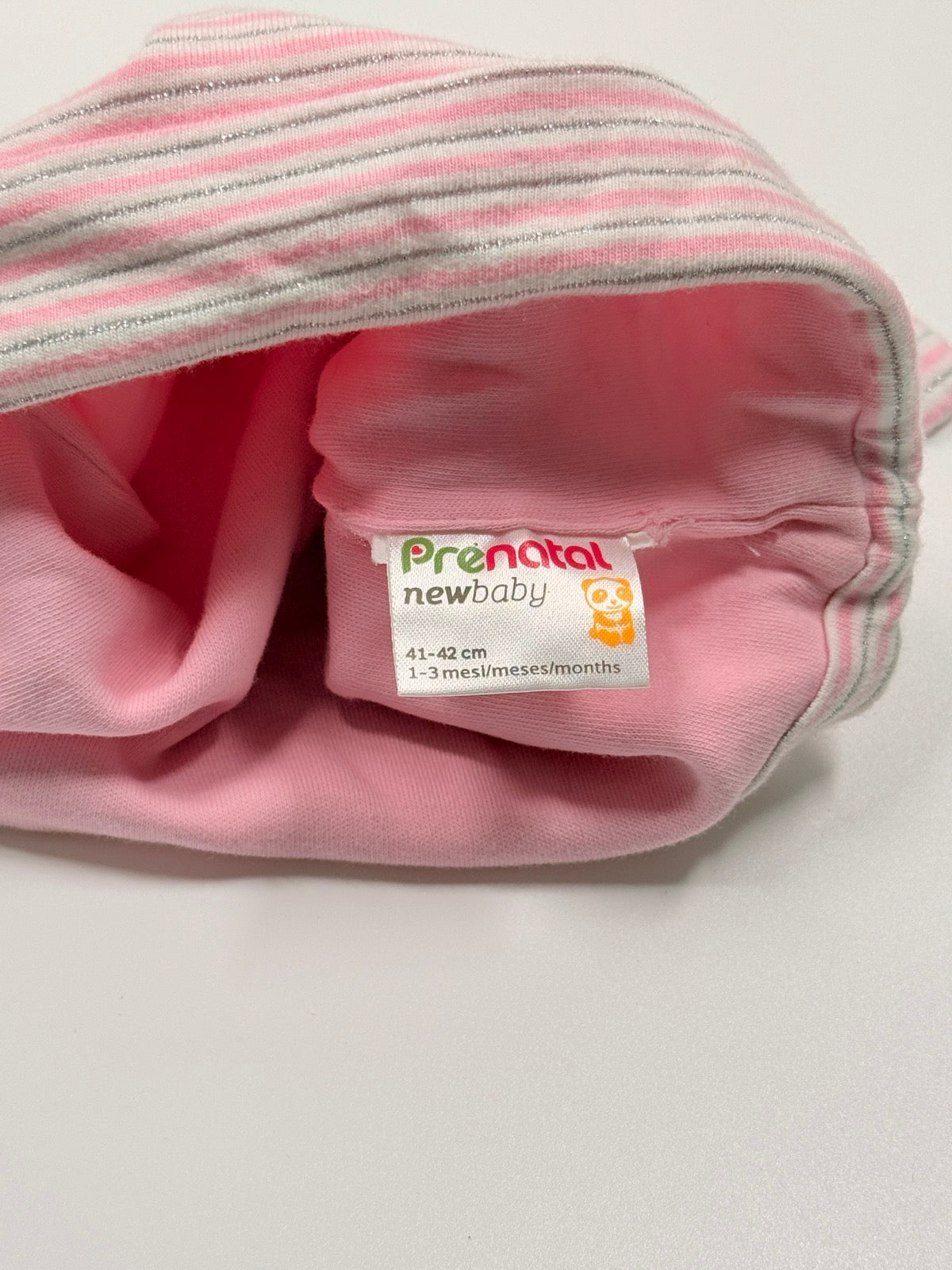 Bonnet prénatal rayé rose pour bébé 1-3 mois