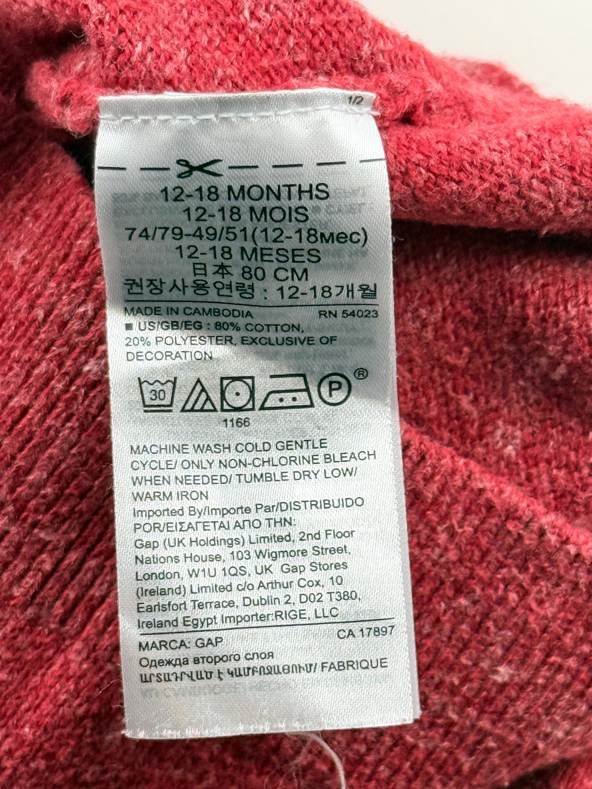 Gap Red Knit Sweater 12-18M