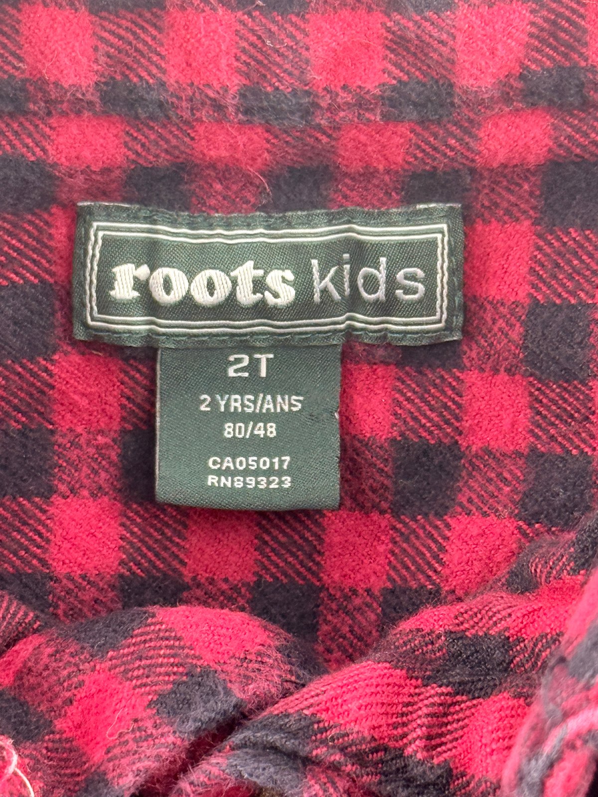 roots kids Red Buffalo Plaid Flannel Shirt Size 2T