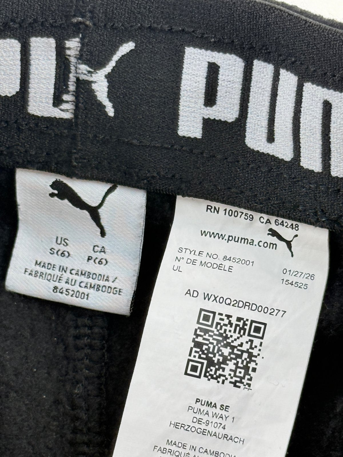 Puma Black Fleece Joggers Size S(6) 5-6Y