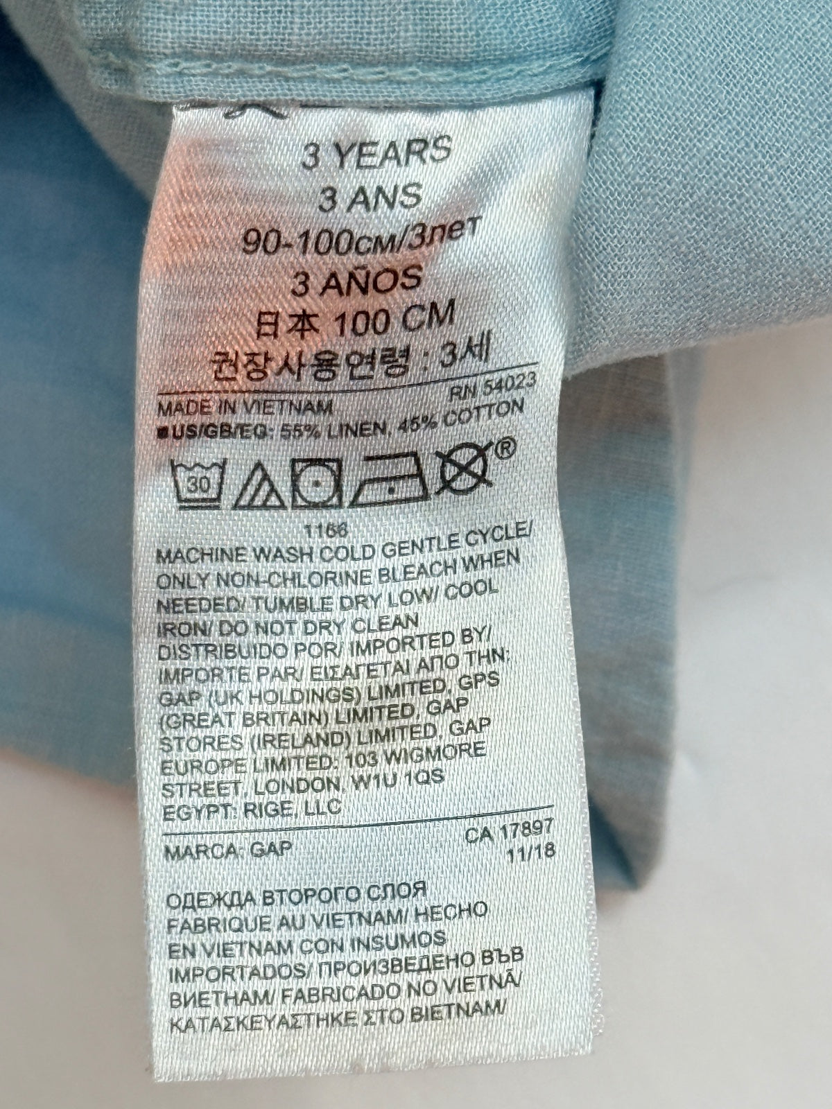 Baby Gap Light Blue Linen Blend Shirt 3T