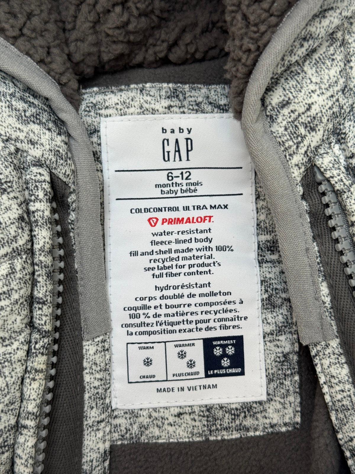 Baby Gap Gray Bear Hood Snowsuit 6-12M