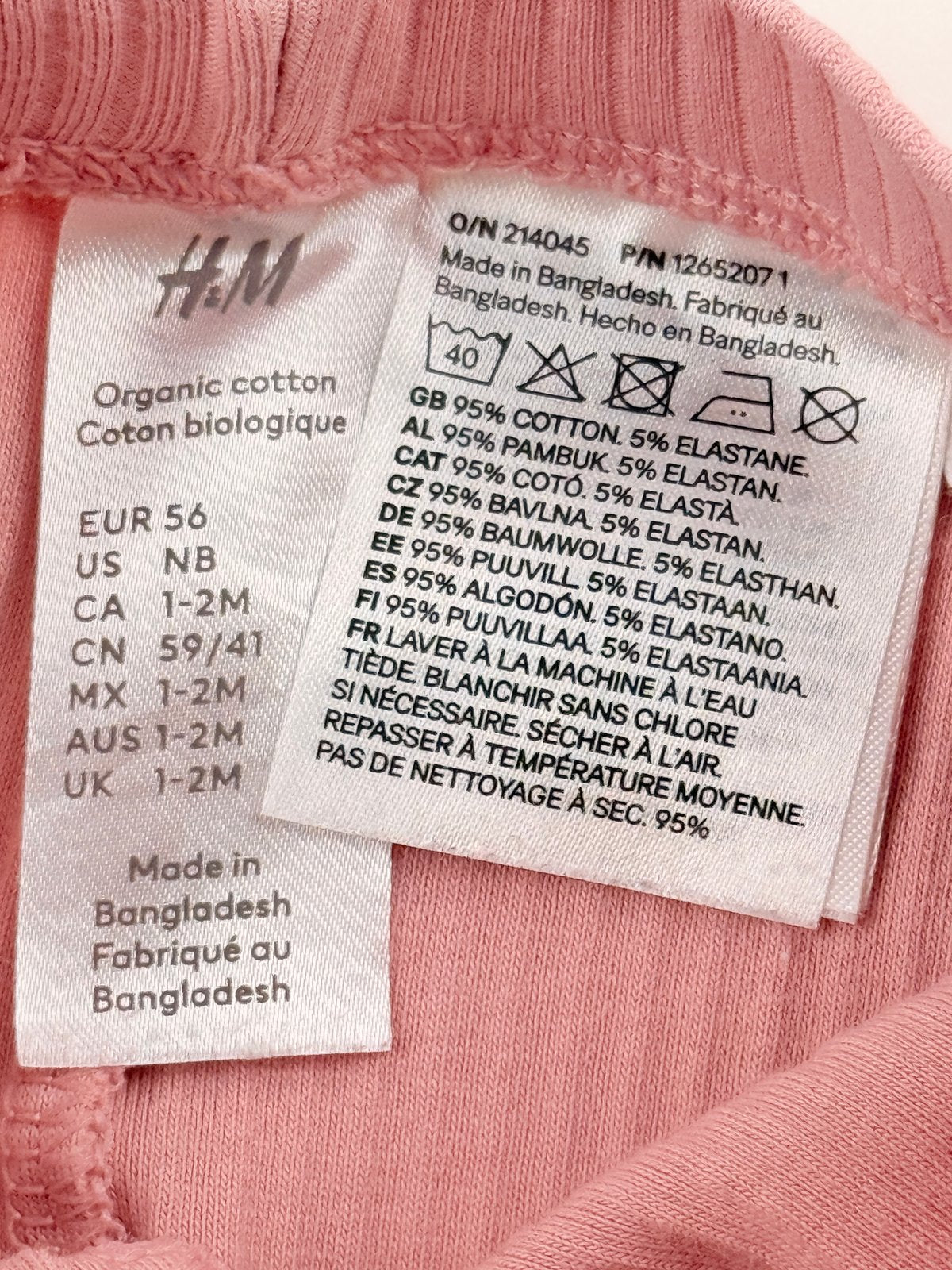 H&M Pink Ribbed Leggings Size 1-2M