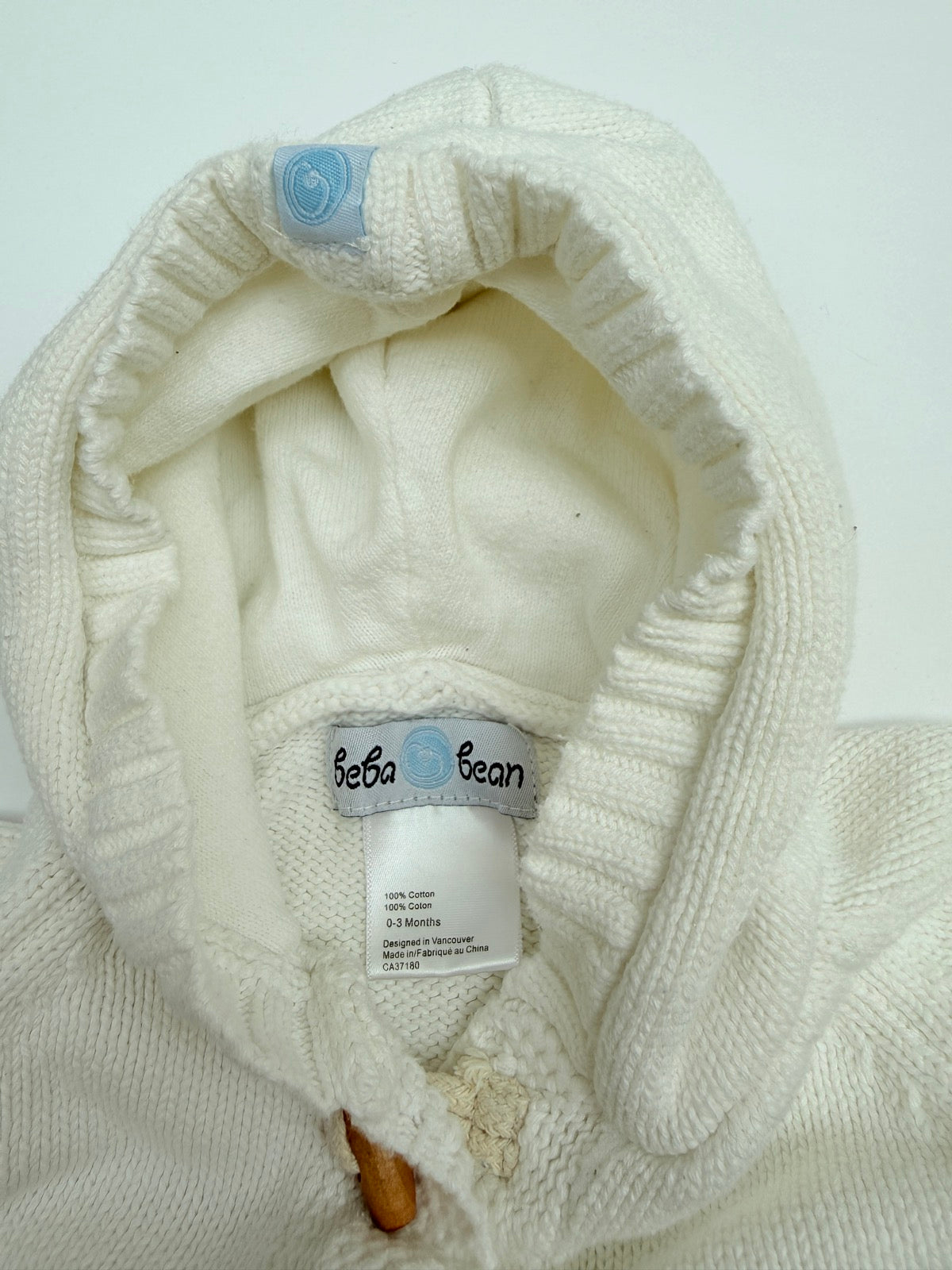 Beba Bean Ivory Knit Hooded Cardigan 0-3M