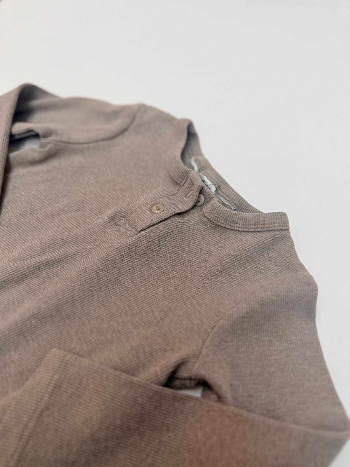 Brown Ribbed Henley Top 12-18m