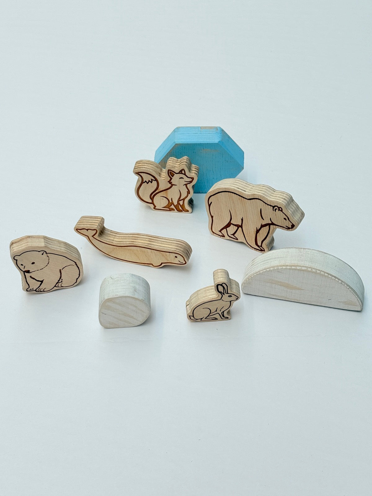 Stacking Wooden Arctic Animal Figures Playset 8pc