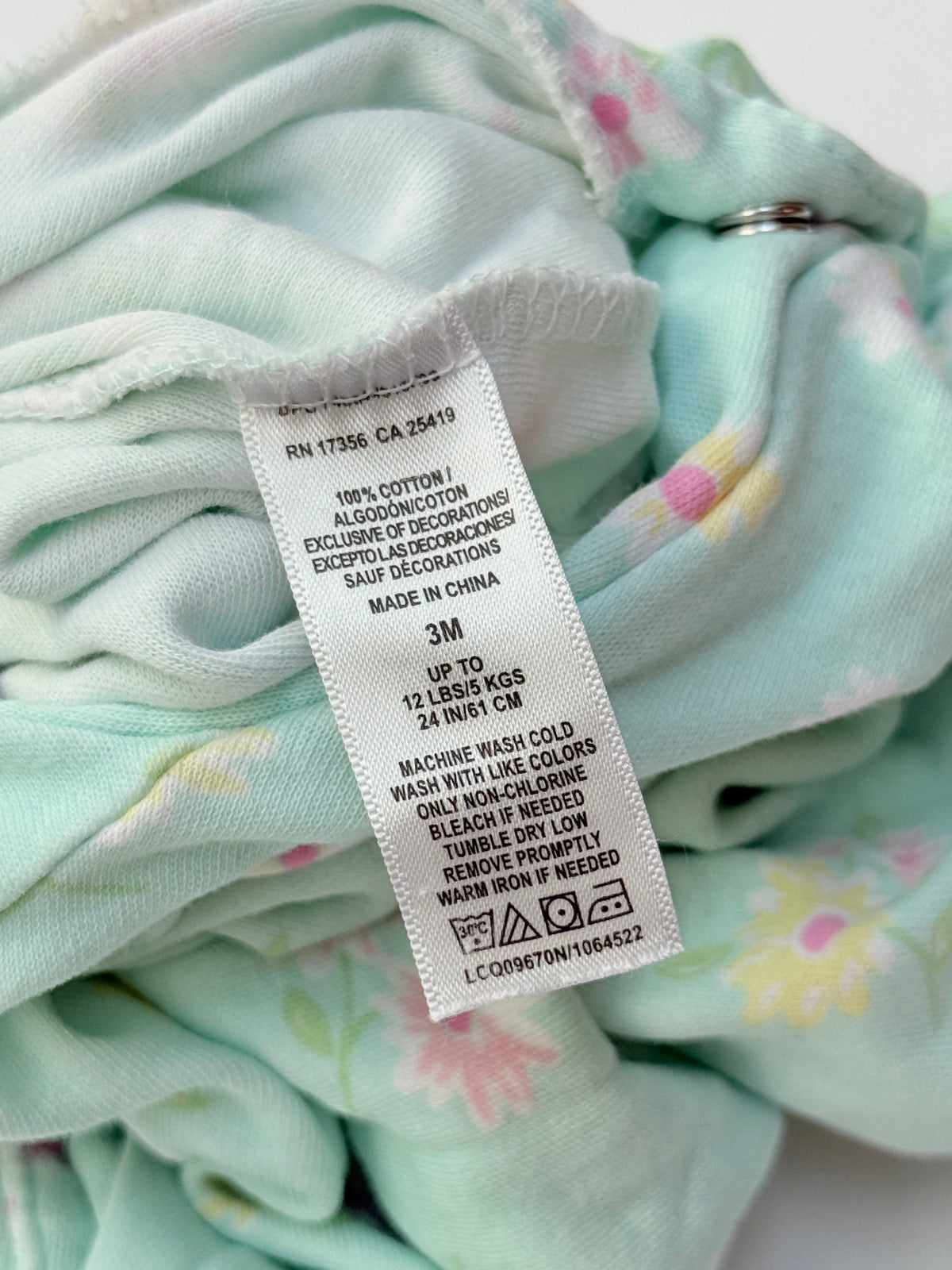 Little Me Mint Floral Footed Sleeper 3M