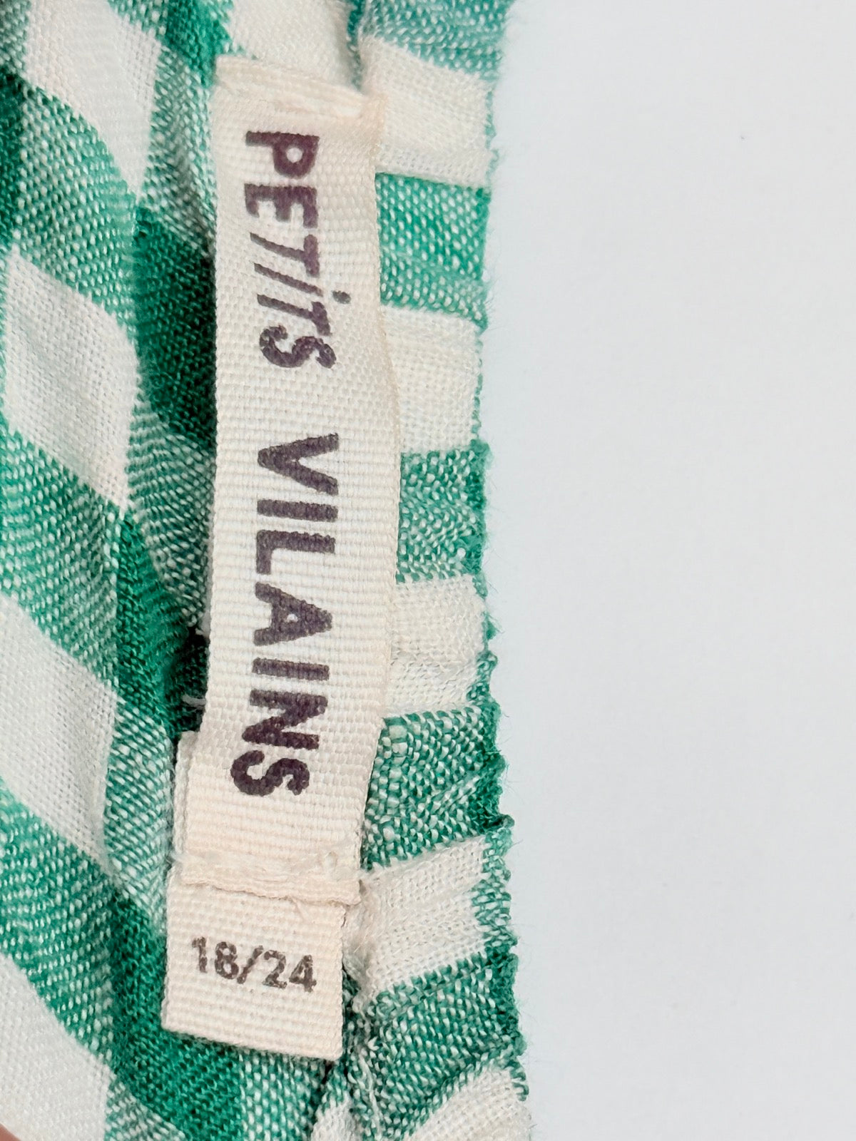 Petits Vilains Green Gingham Linen Romper 18/24M