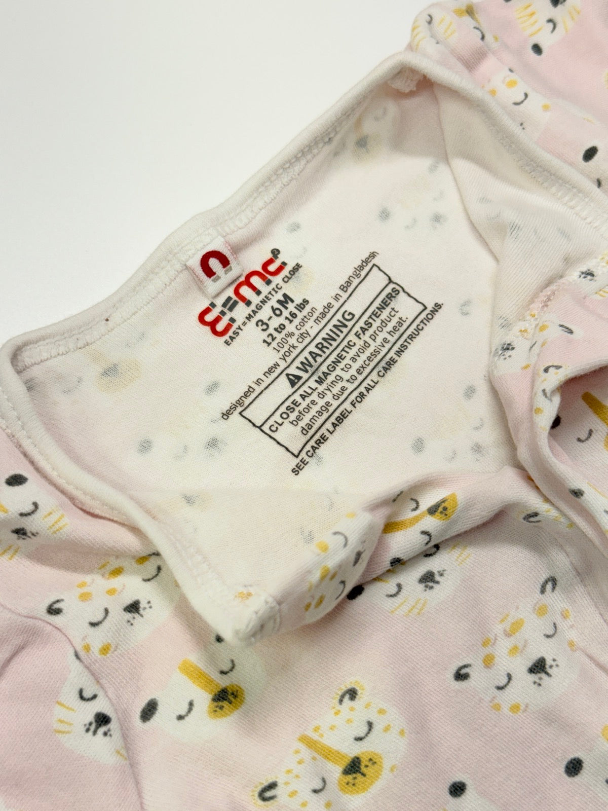 E=MC Easy Magnet Close Pink Leopard Footed Sleeper 3-6M
