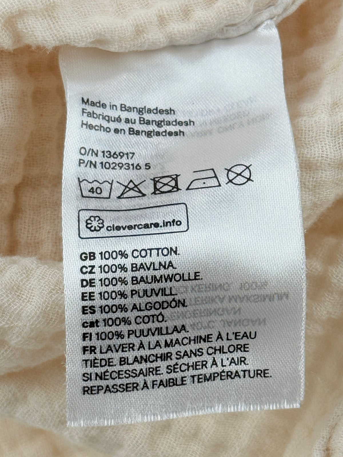 H&M Cream Muslin Hoodie Size 2T