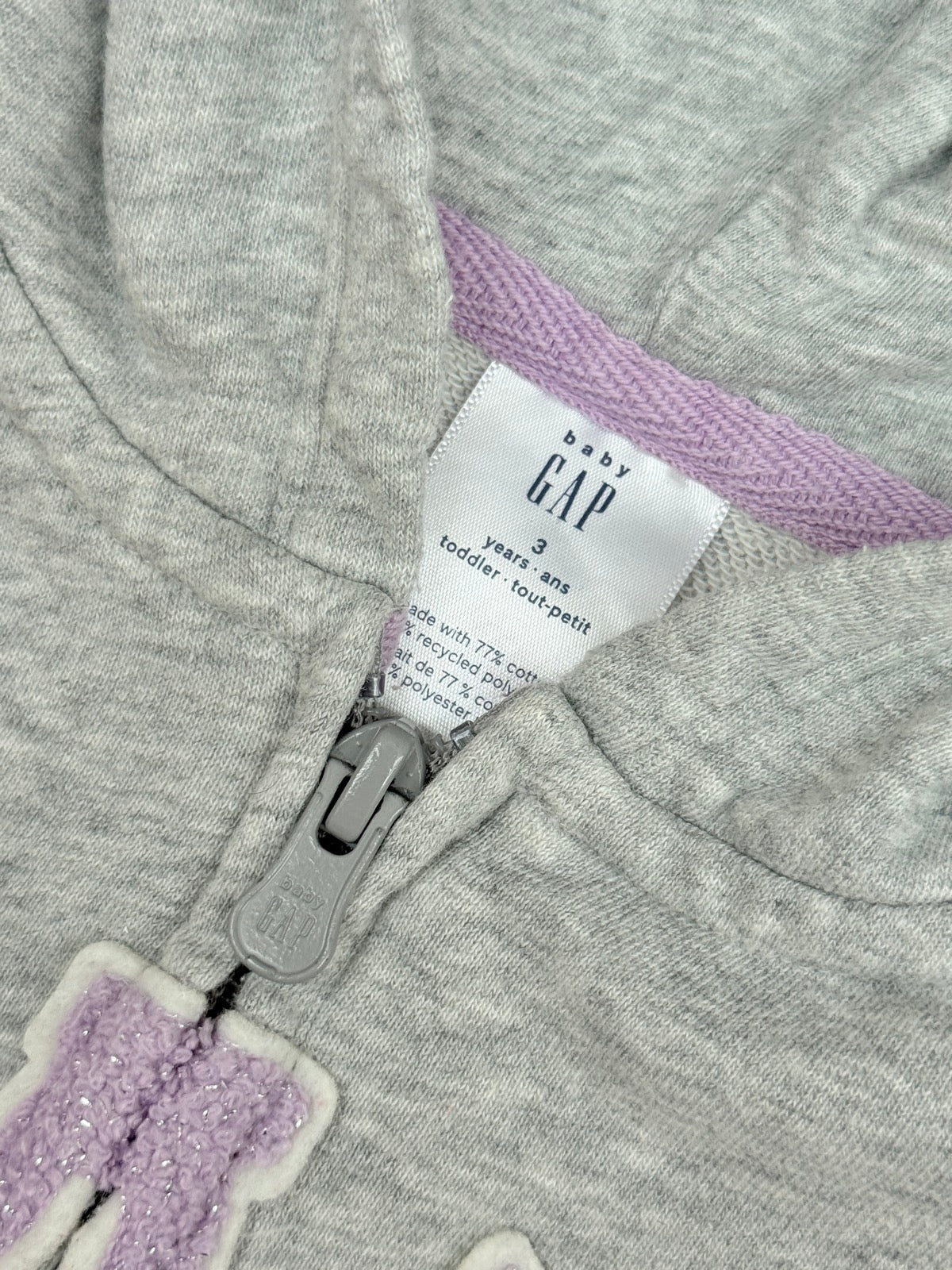 Baby Gap Gray Purple Logo Hoodie 3T