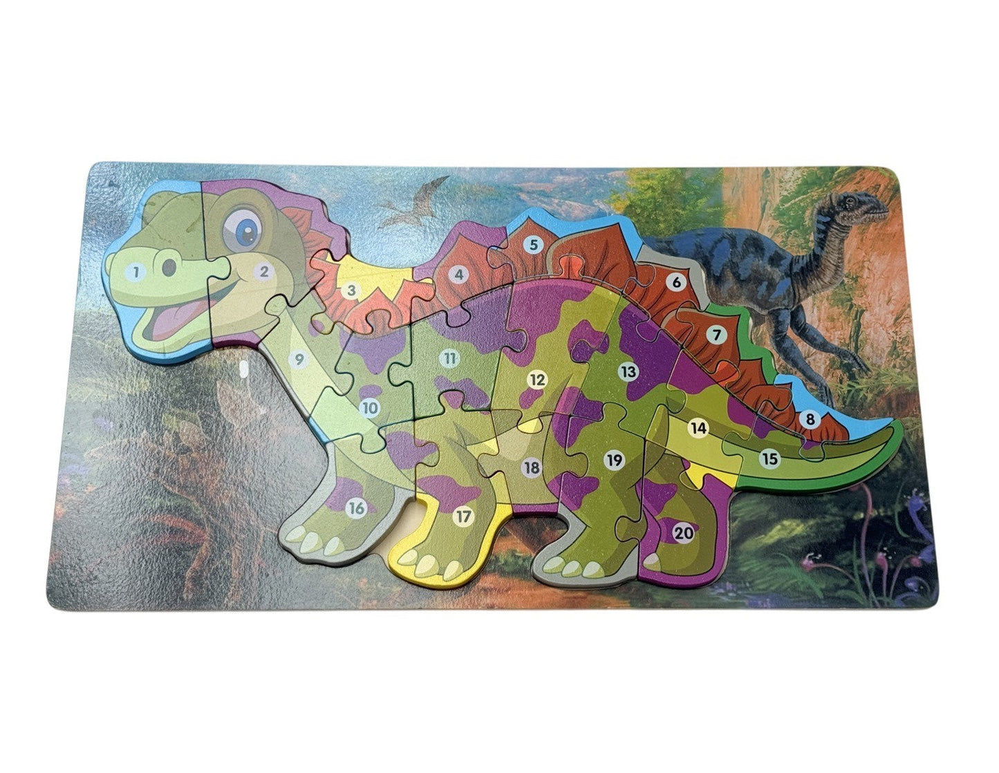 Dinosaur Numbered Wooden Tray Puzzle 20 Pieces