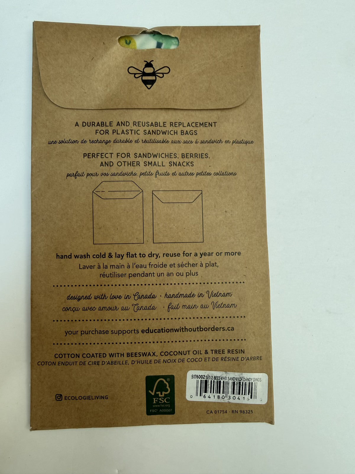Ecologie Danica Reusable Beeswax Sandwich Bags 2pk