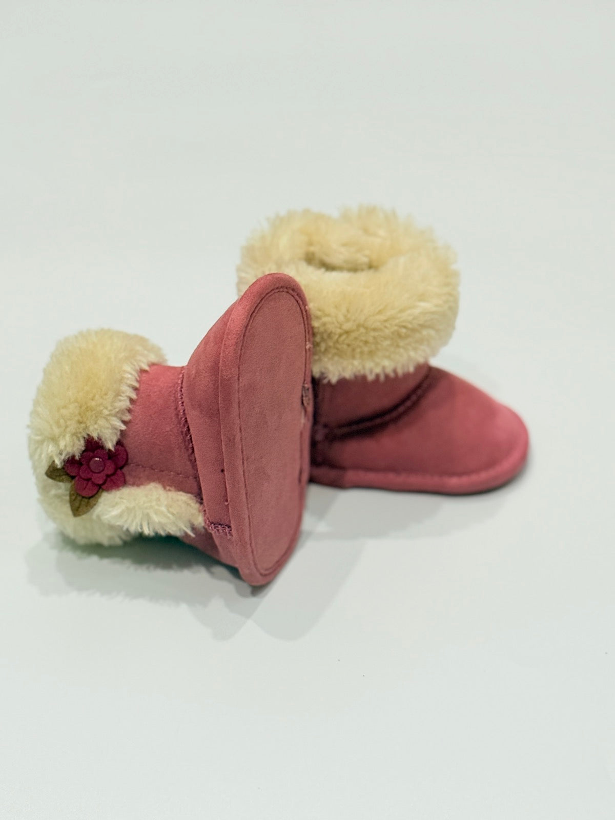Pink Faux Fur Infant Booties us2