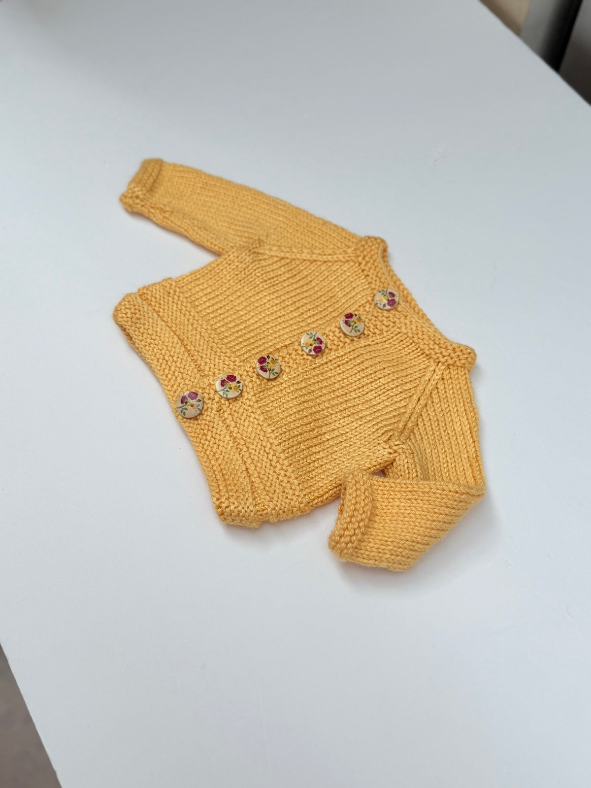 Handmade Yellow Knit Baby Cardigan Sweater 0-3m