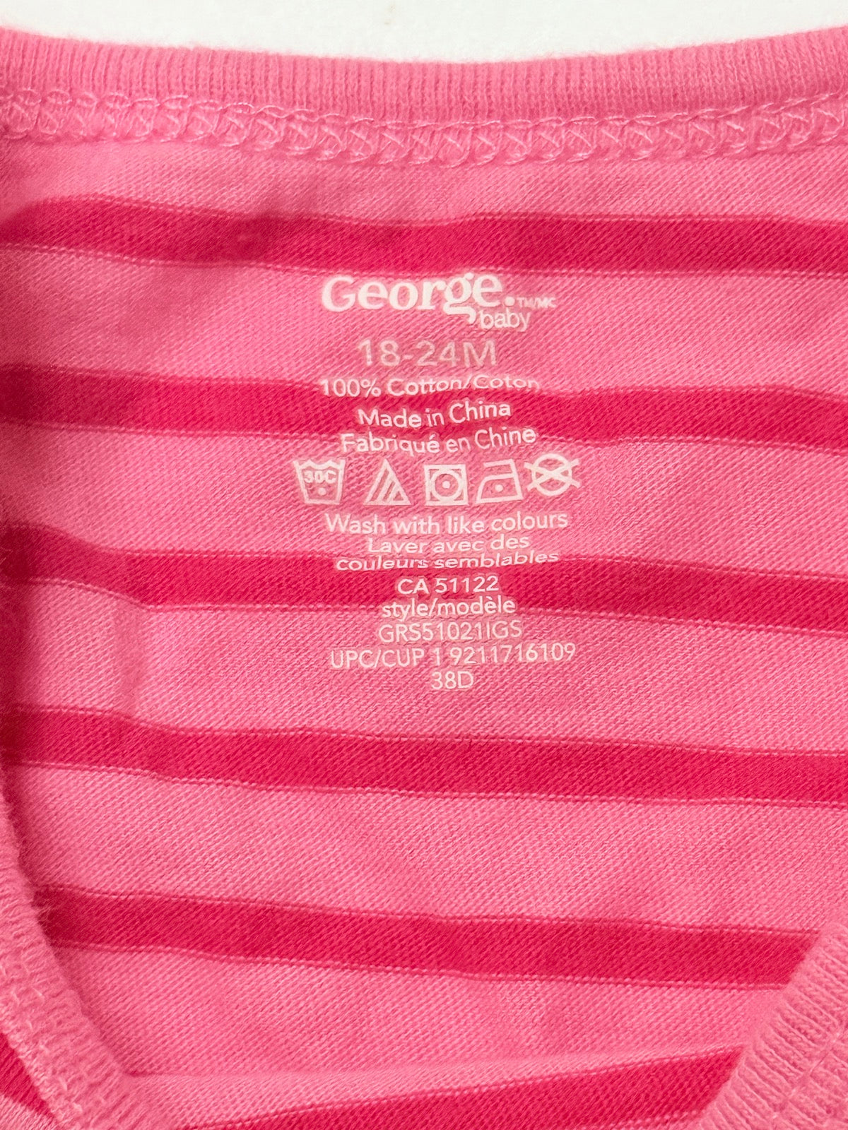 George Baby Pink Striped Bodysuit 18-24M