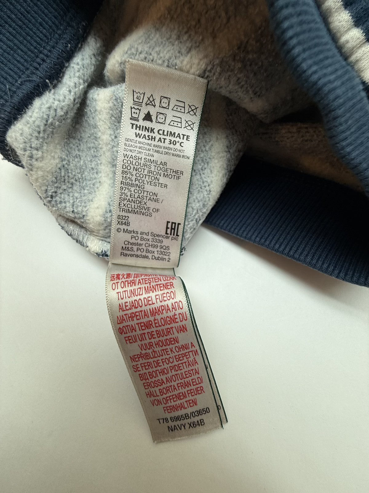 M&S Navy Stripe Dinosaur Joggers 12-18m