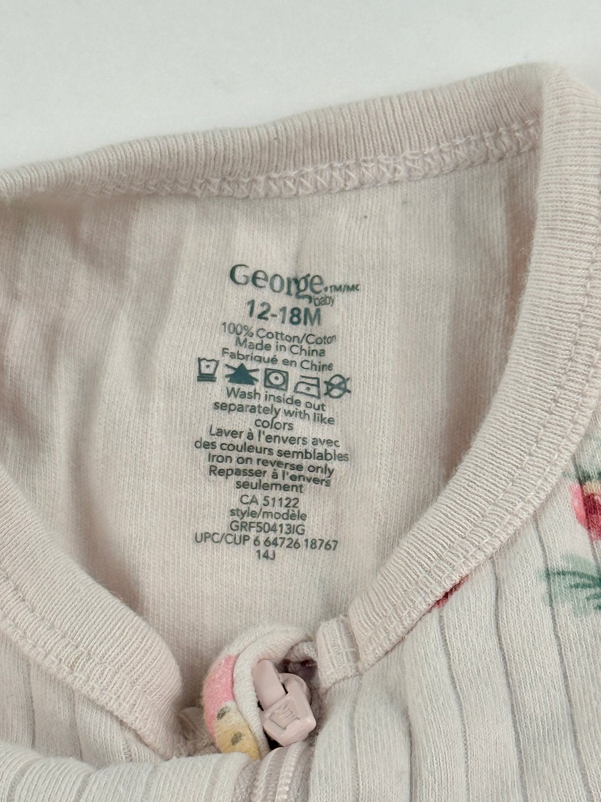 George Baby Floral Ribbed Sleeper 12-18M