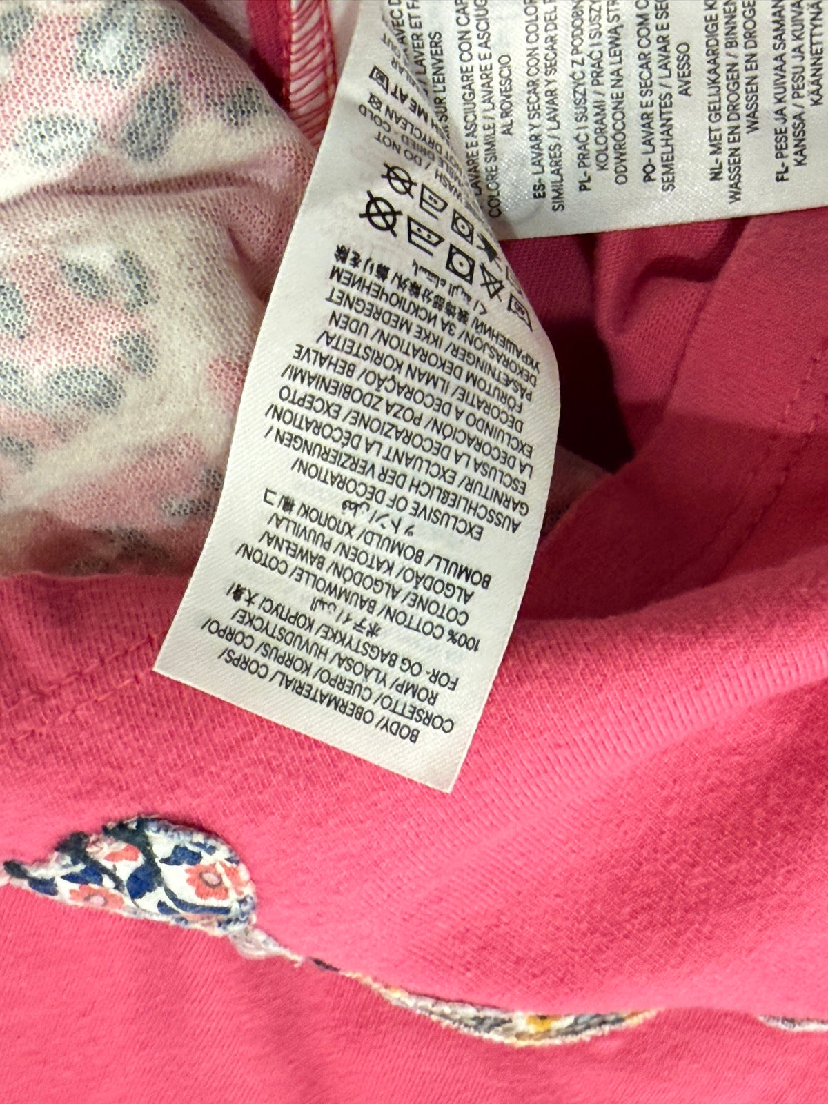 Mini Boden Floral Cub Appliqué Pink Tee 6-7y