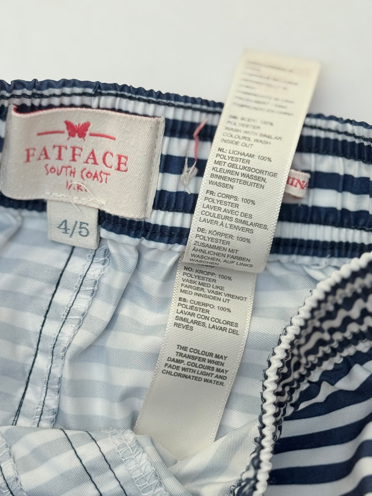 FatFace Navy Stripe Swim Shorts Size 4/5
