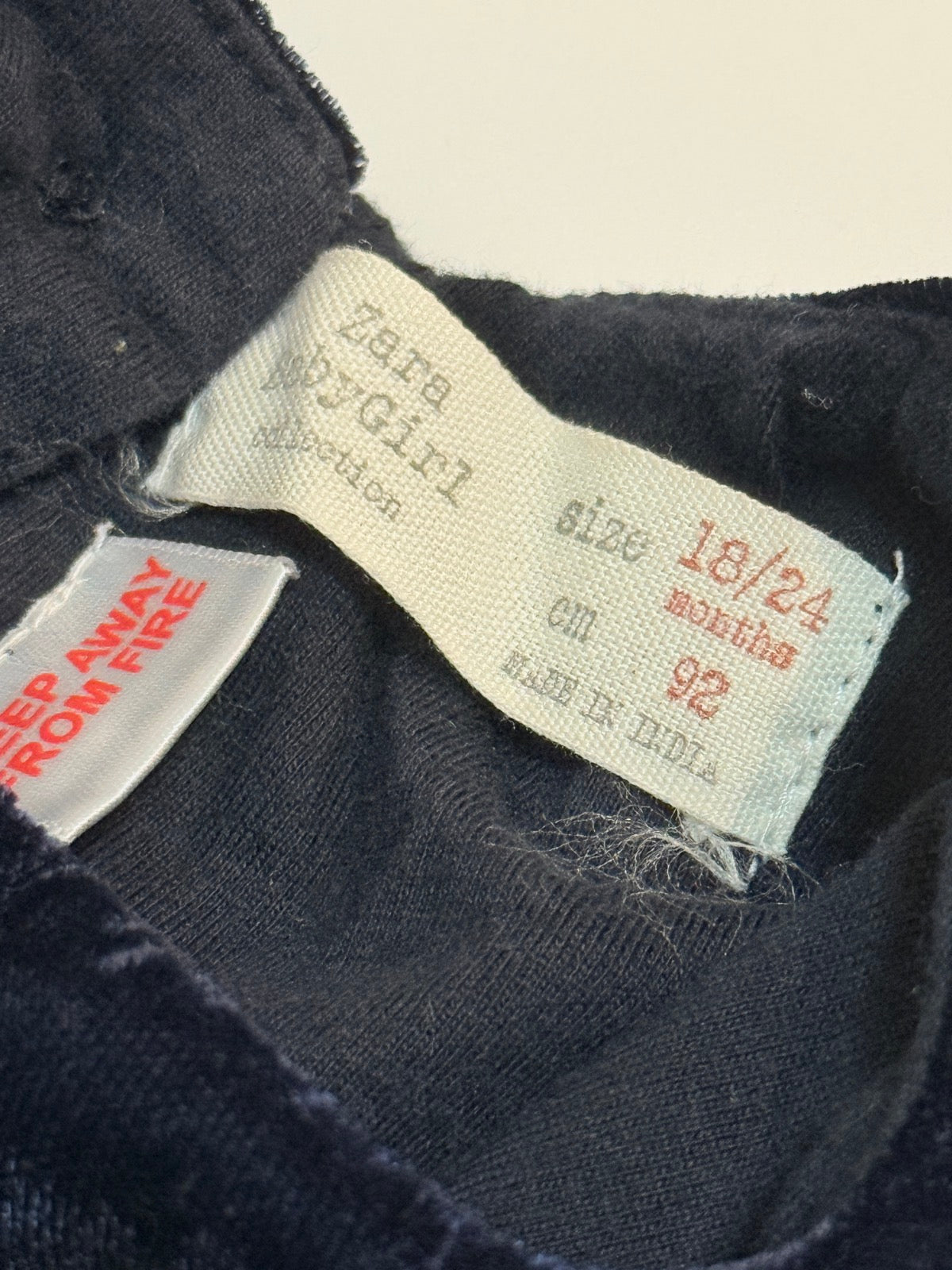 Zara Baby Girl Navy Velvet Embroidered Dress 18-24m