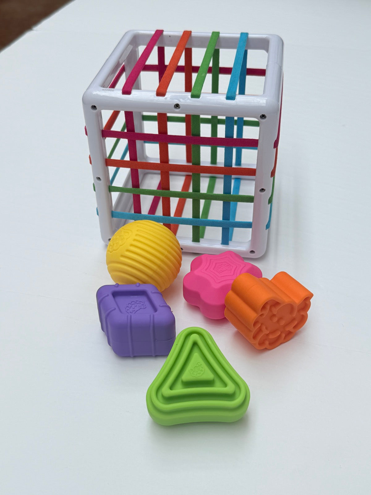 Elastic Band Shape Sorter Sensory Cube Toy