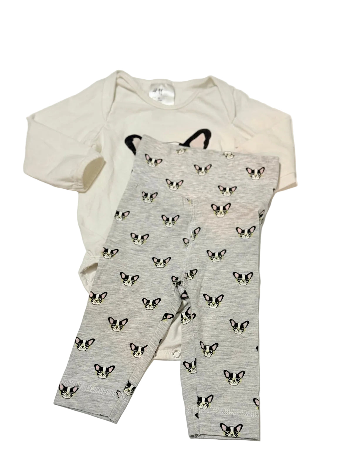 H&M French Bulldog Bodysuit Legging Set 4-6M