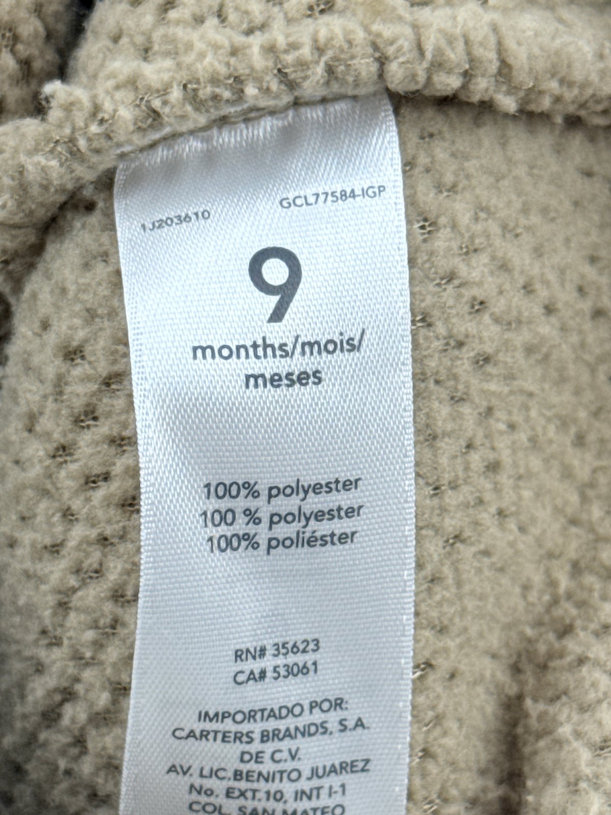 Carter's Tan Sherpa Bear Vest 9M