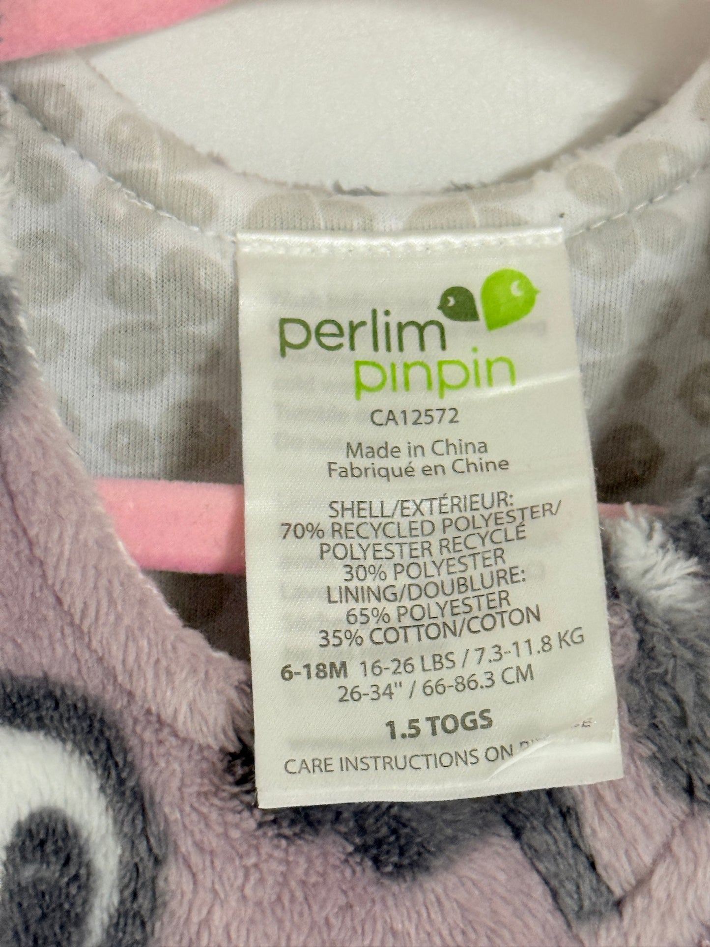Perlimpinpin panda fleece sleep sack – 6–18 months