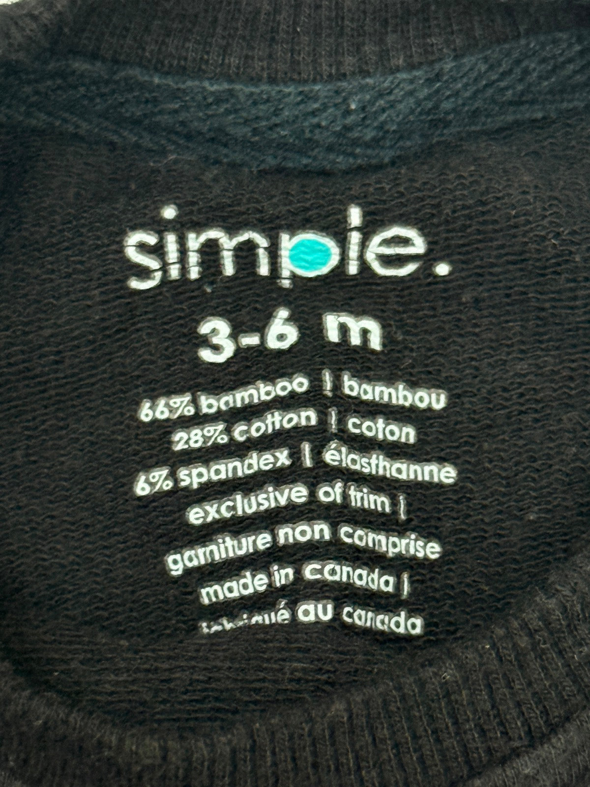 Simple. Black Bamboo Sweatshirt 3-6M