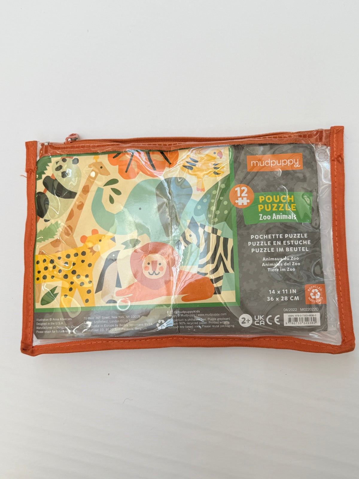 Mudpuppy Zoo Animals Pouch Puzzle 12pc