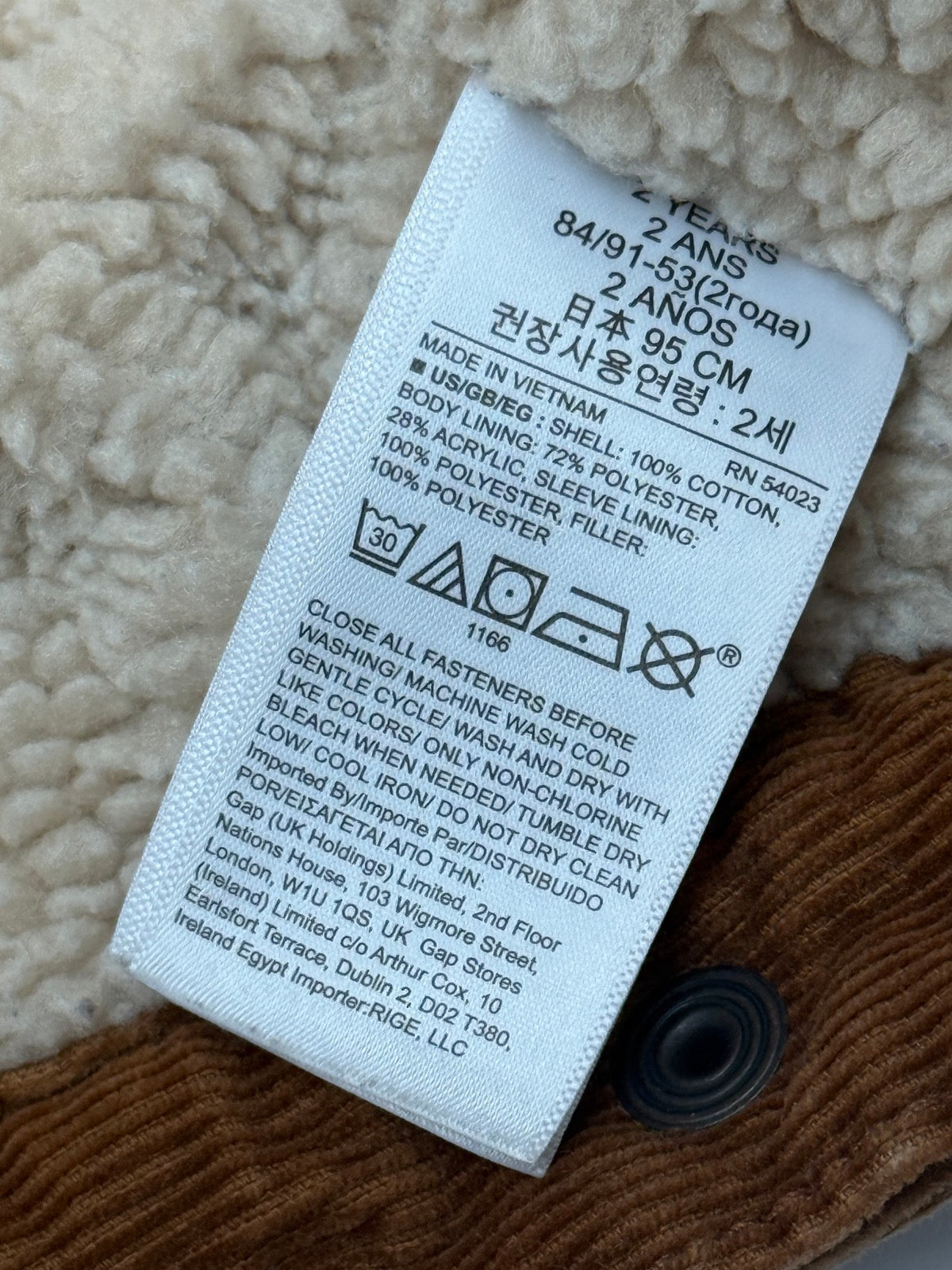 Gap Denim Corduroy Sherpa Jacket 2T