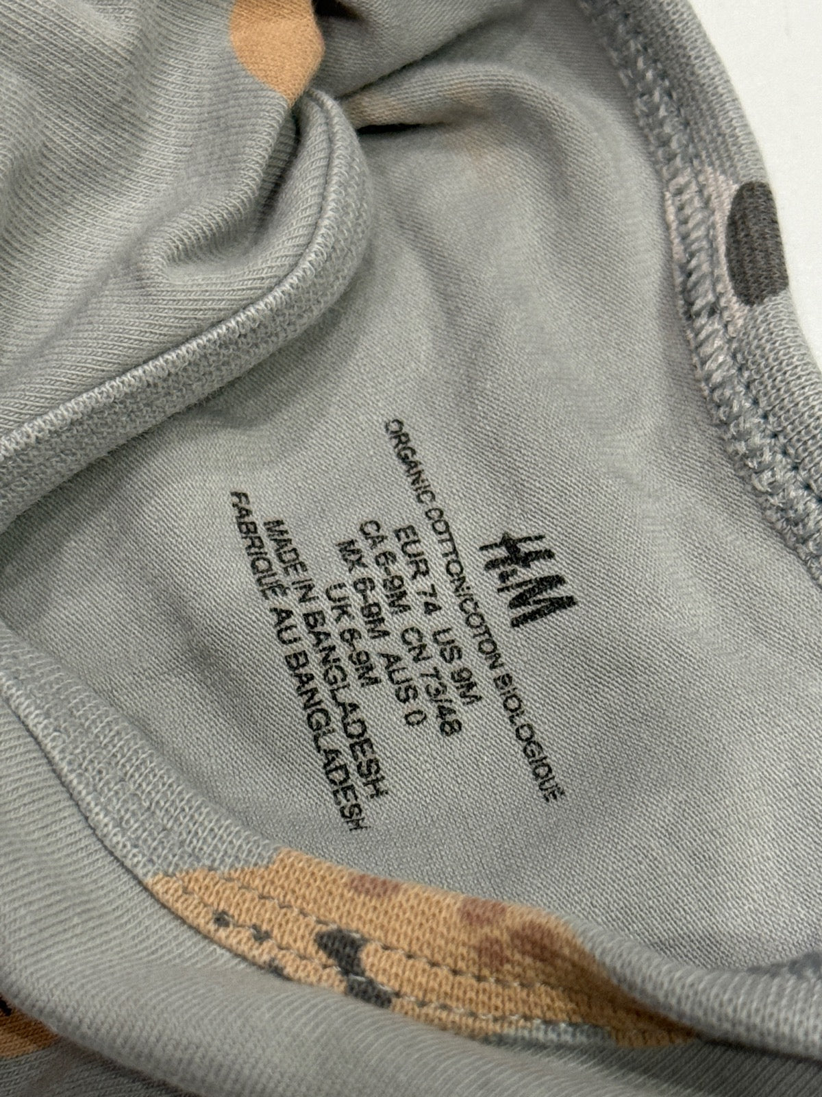 H&M Grey Seal Print Bodysuit 9M