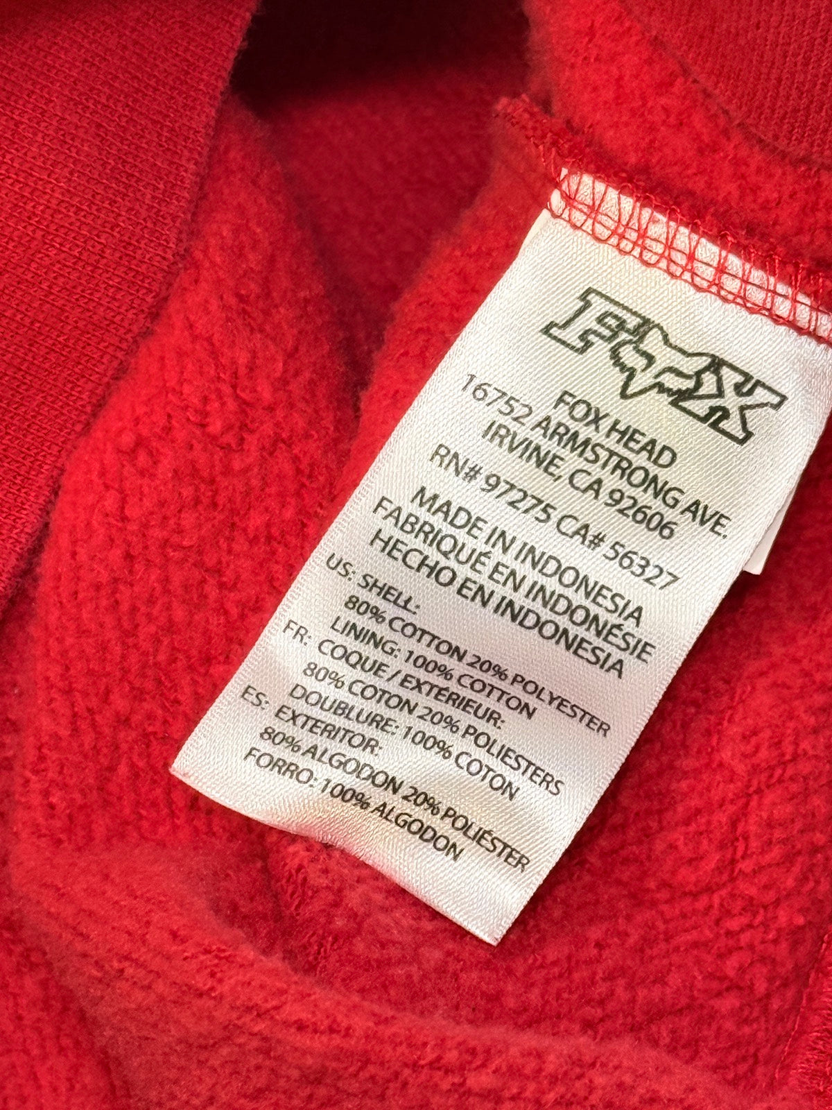Sweat à capuche Fox Racing Red Pinnacle Enfant XL 10-12 ans