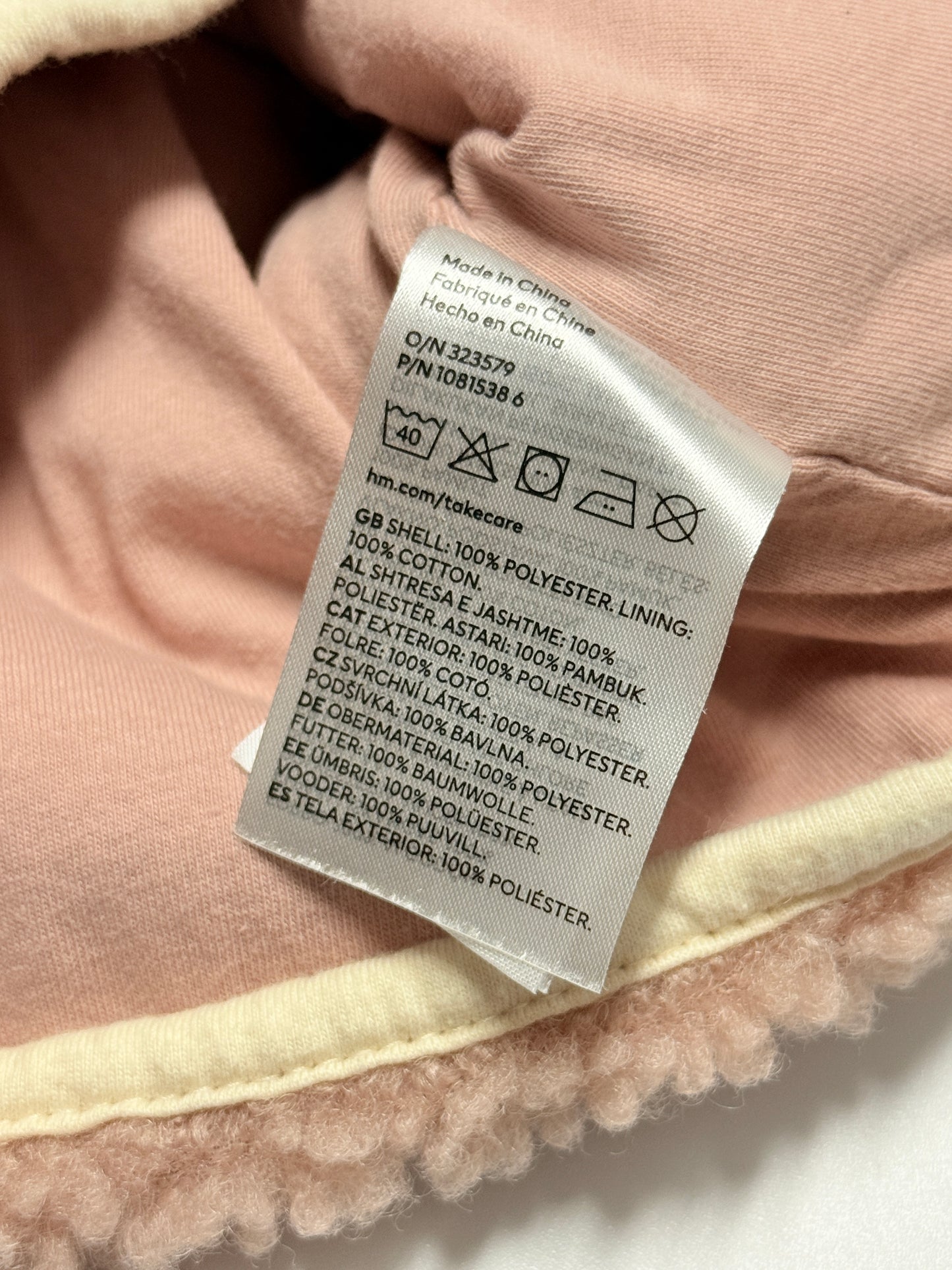 H&M Teddy Fleece Zip Jacket Dusty Pink Baby 9–12M