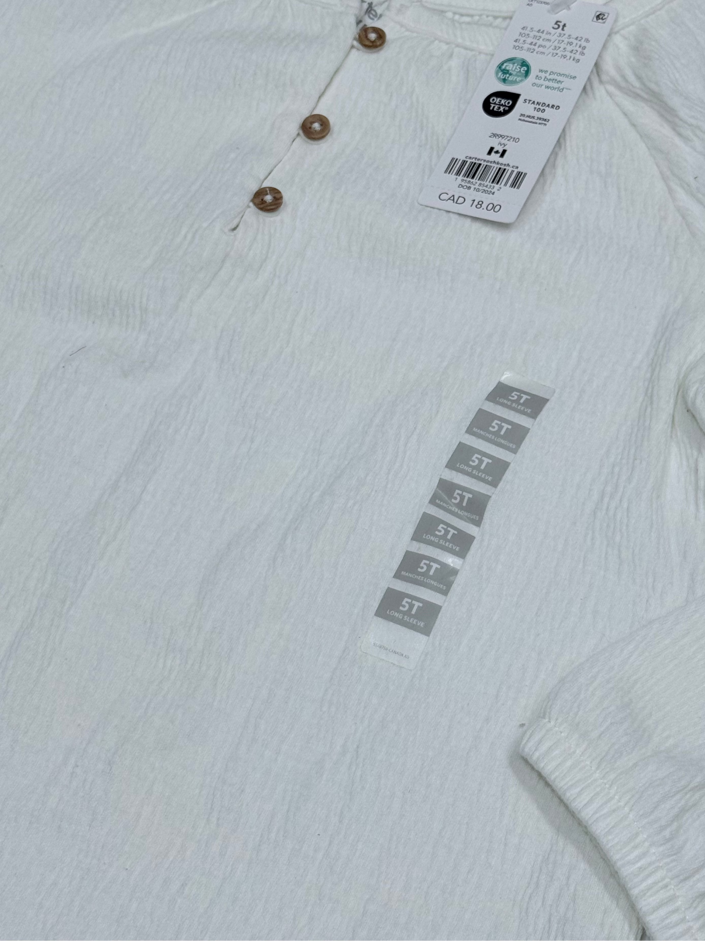 Carters White Top 5t