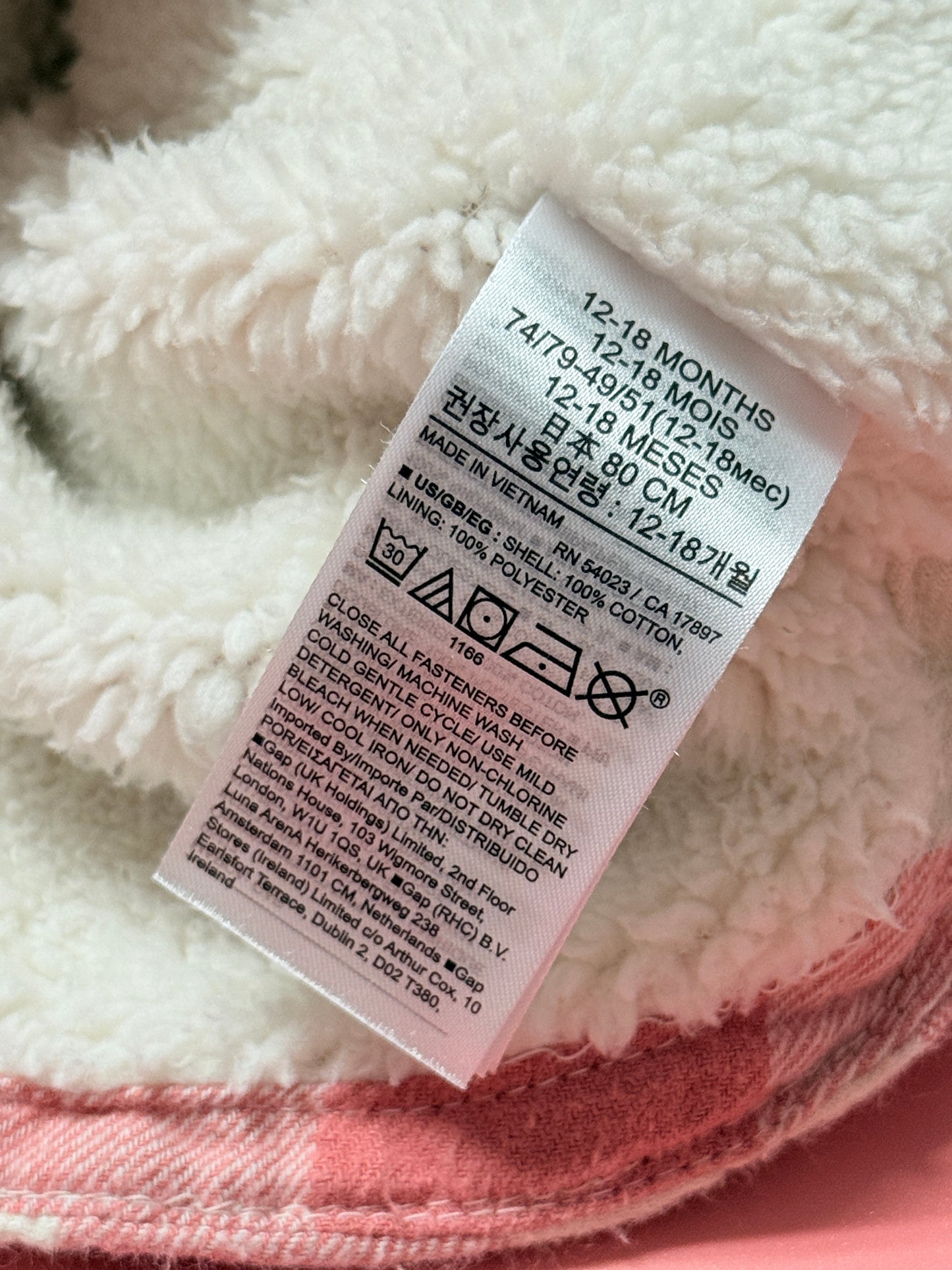 Baby Gap 12-18m Button Up Lined Flannel Jacket