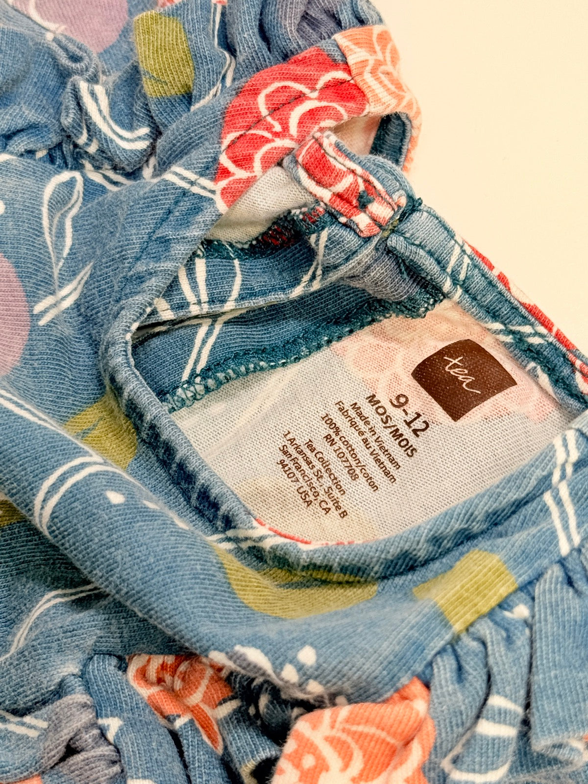 Tea Collection Floral Blue Romper 9-12m