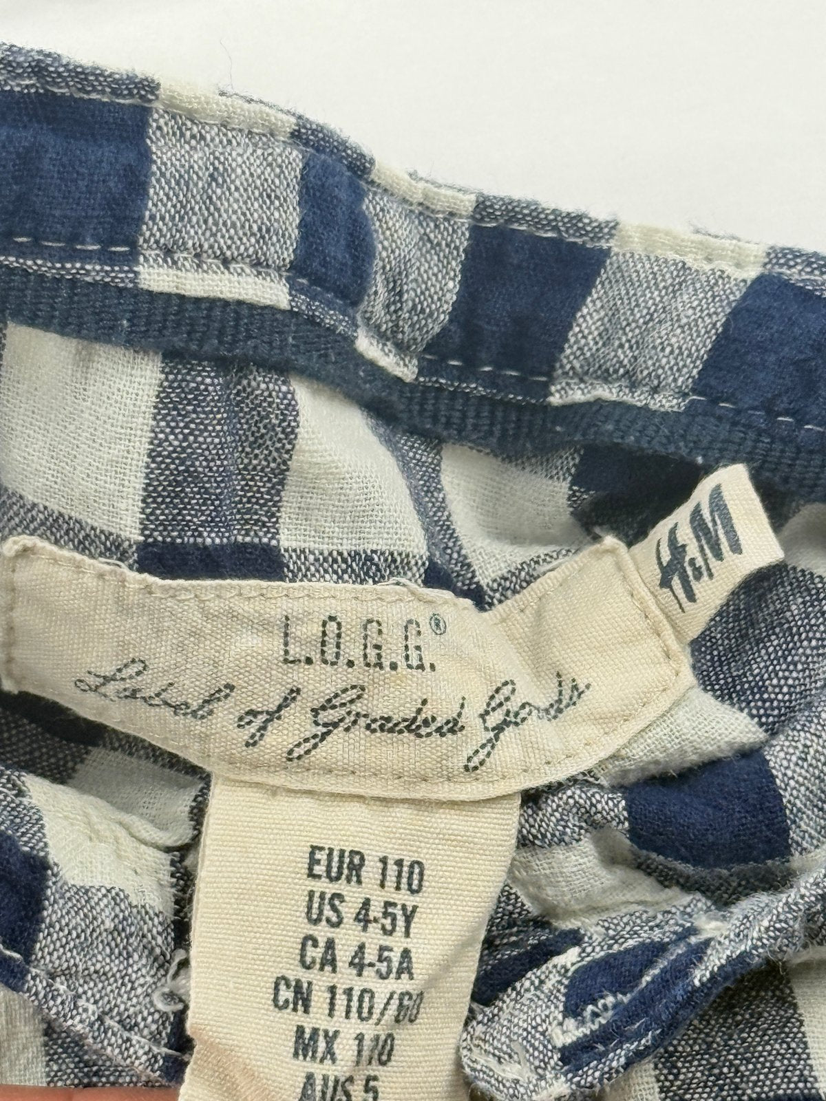 H&M L.O.G.G. Navy Gingham Button-Up Shirt Size 4-5Y
