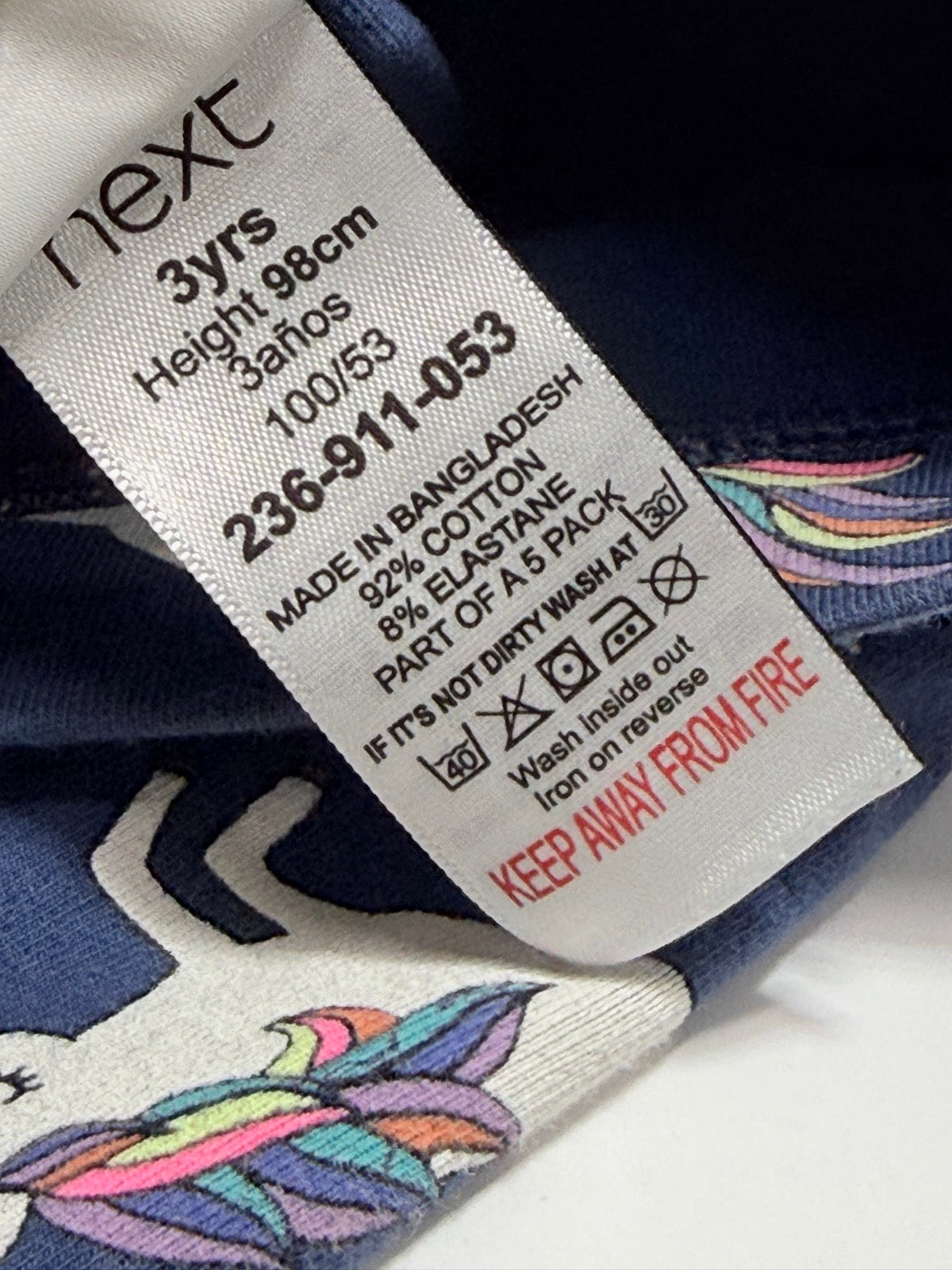 Next Navy Unicorn Rainbow Leggings 3yrs