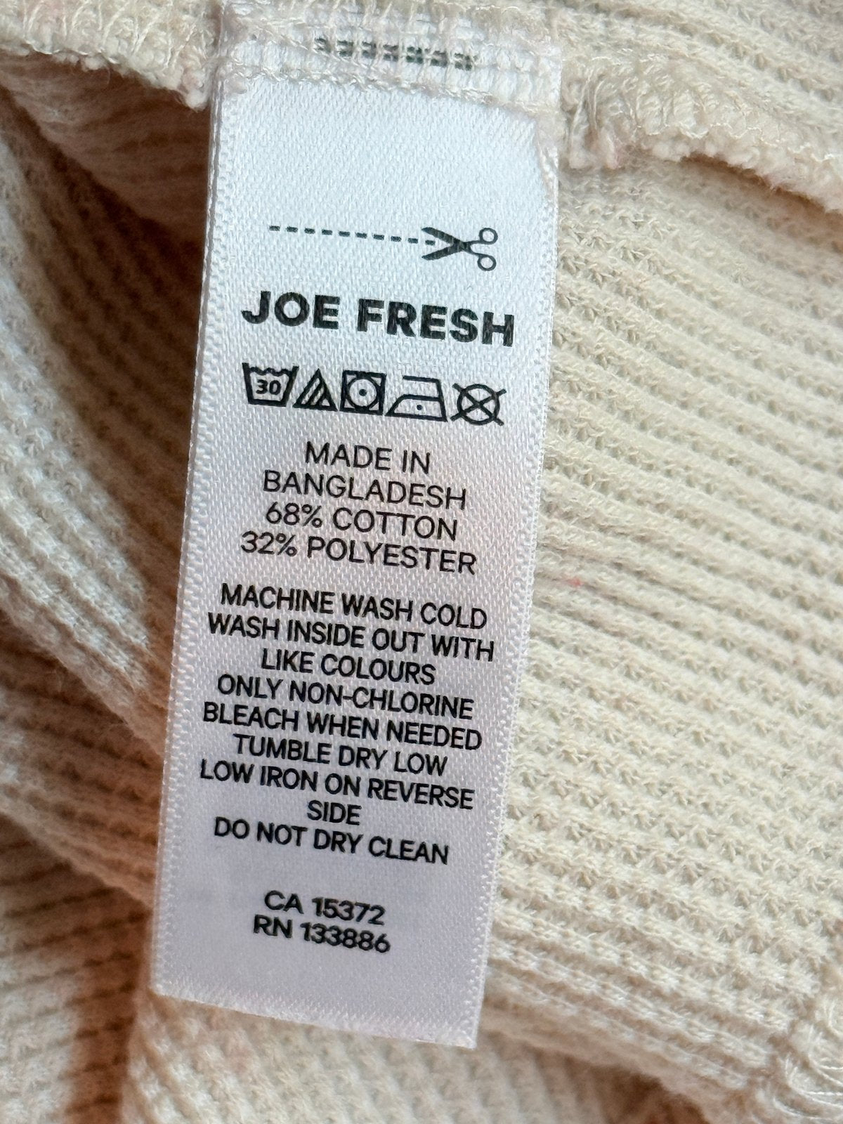 Joe Fresh Cream Waffle Knit Long Sleeve Shirt 10-12