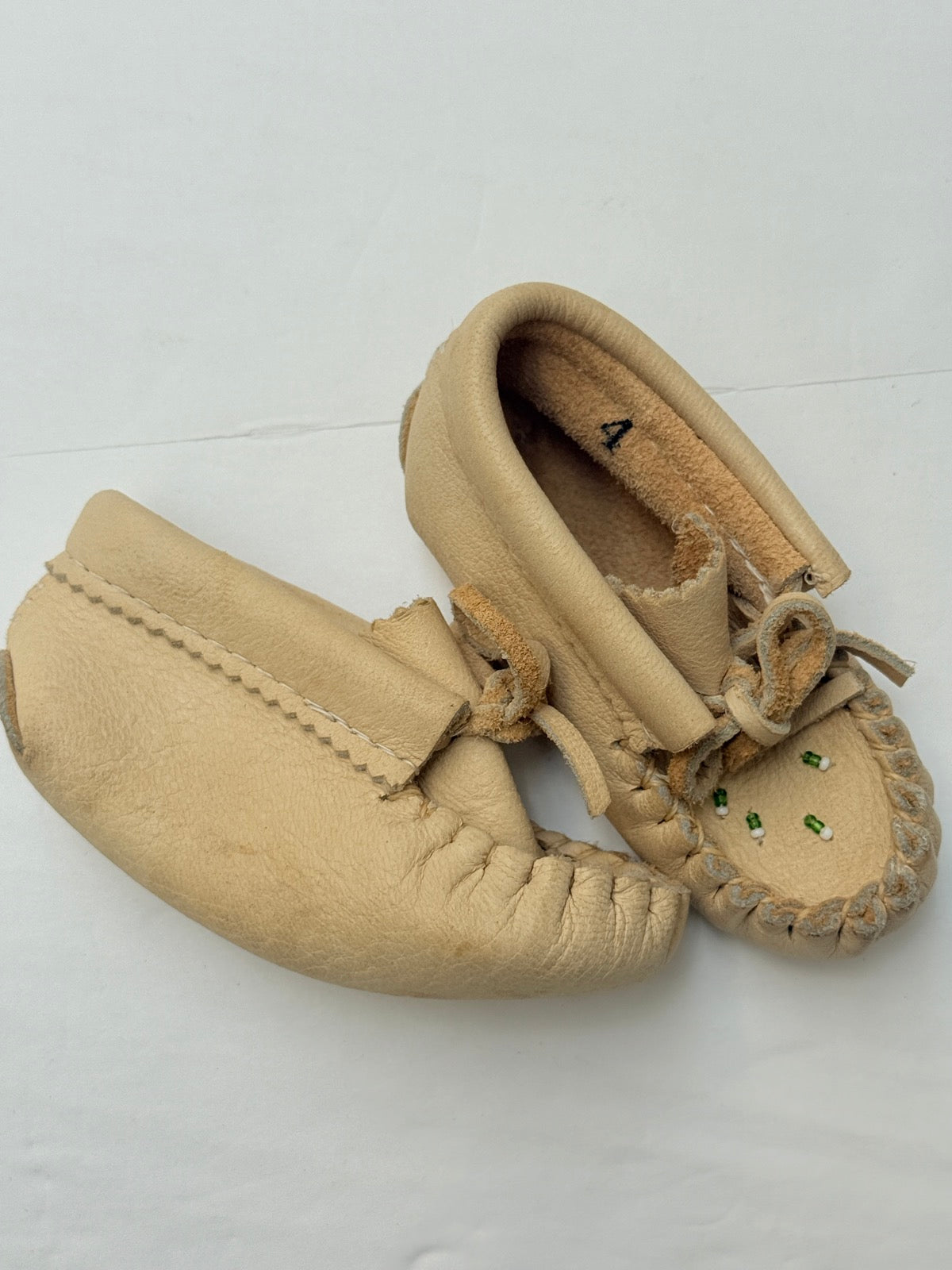 Handmade Leather Beaded Baby Moccasins Size 4