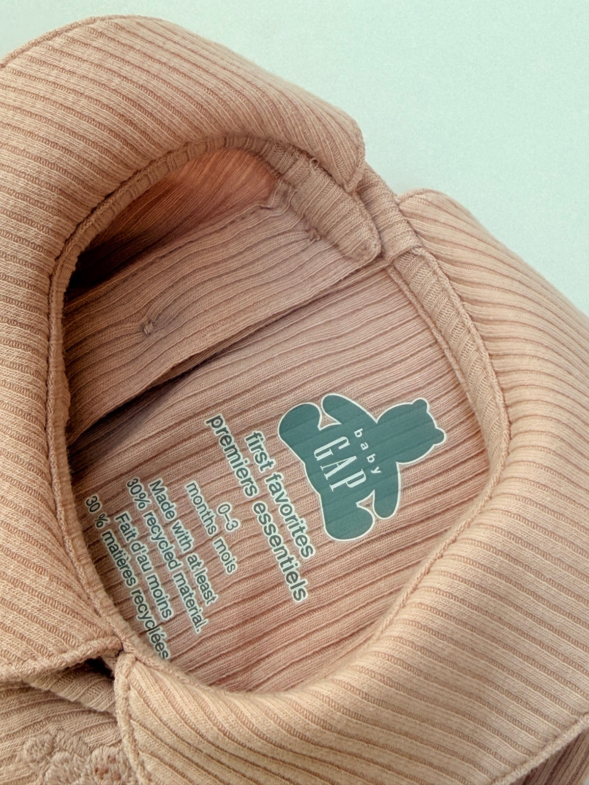 Baby Gap Pink Ribbed Peter Pan Collar Bodysuit 0-3m