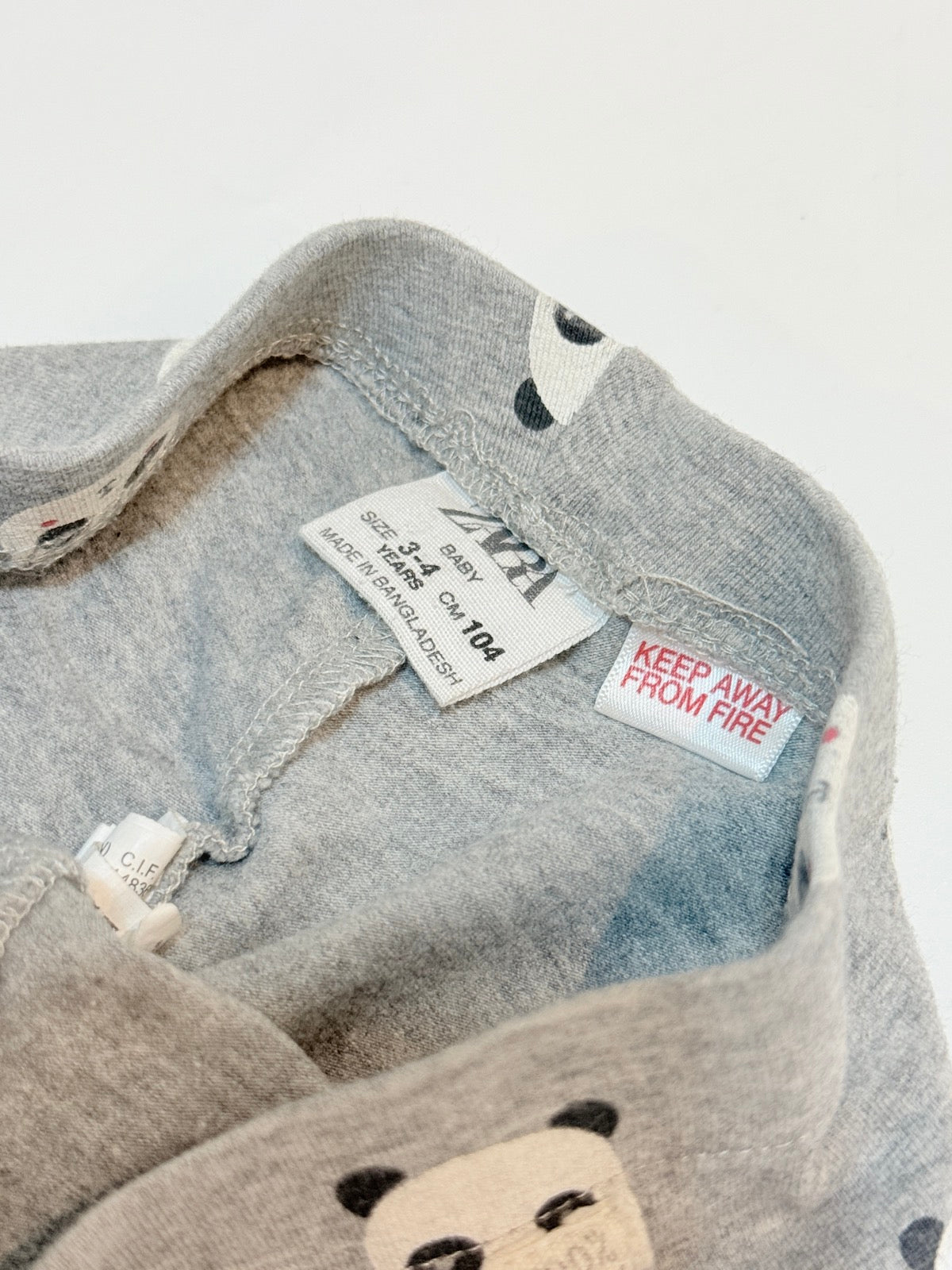 Zara Baby Gray Panda Leggings 3-4Y