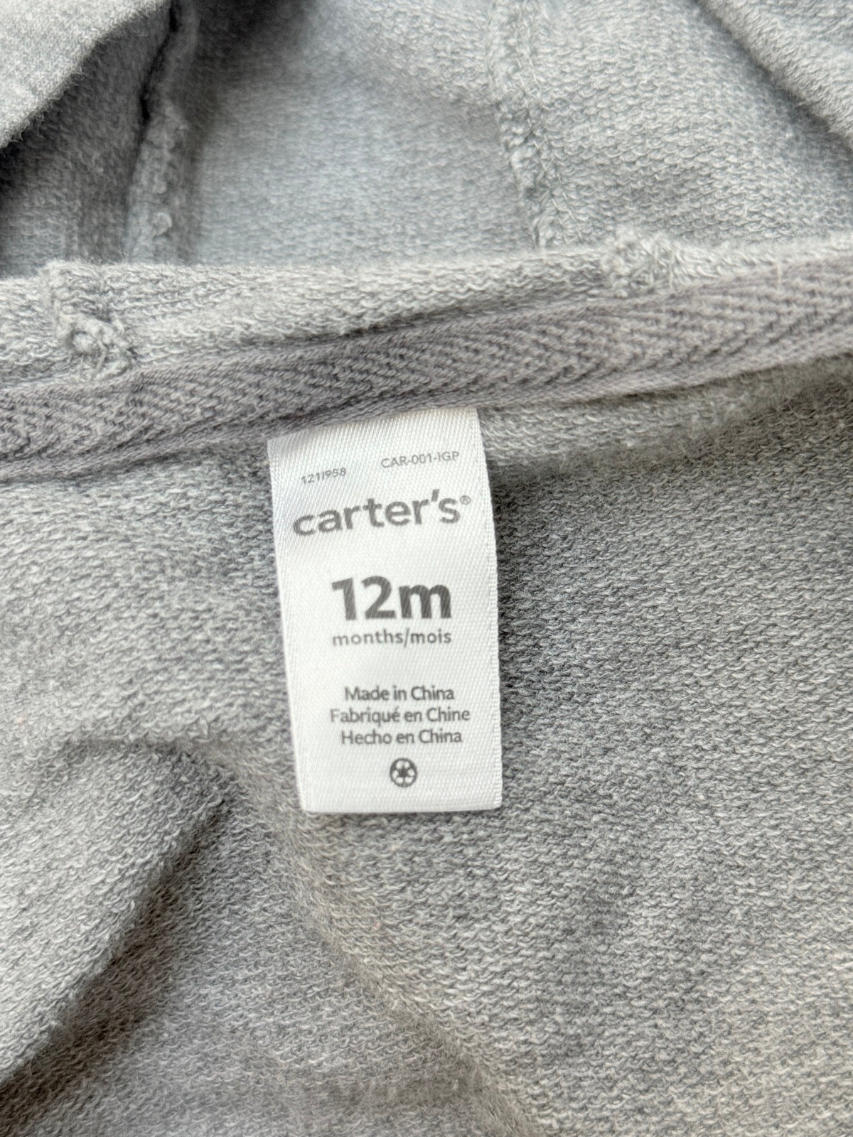 Carter's Bear Face Zip Hoodie 12M