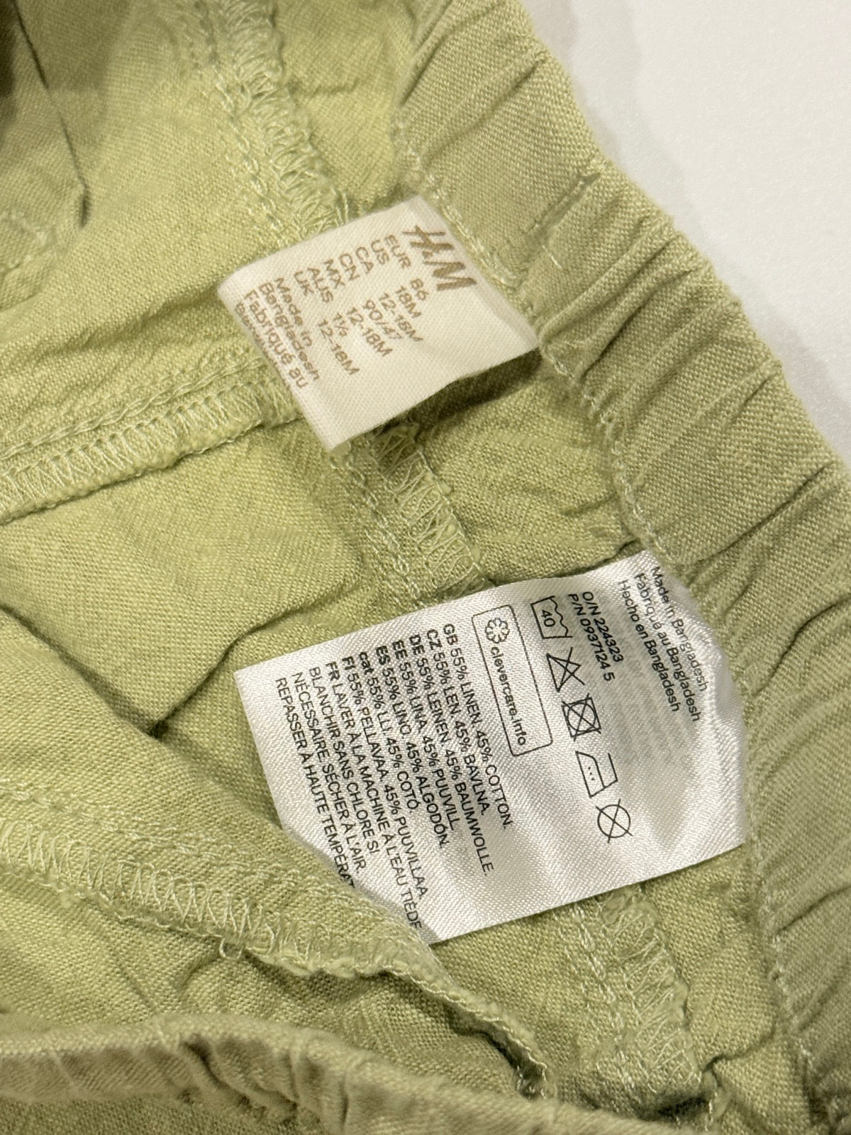 H&M Green Linen Cotton Pants 18-24m