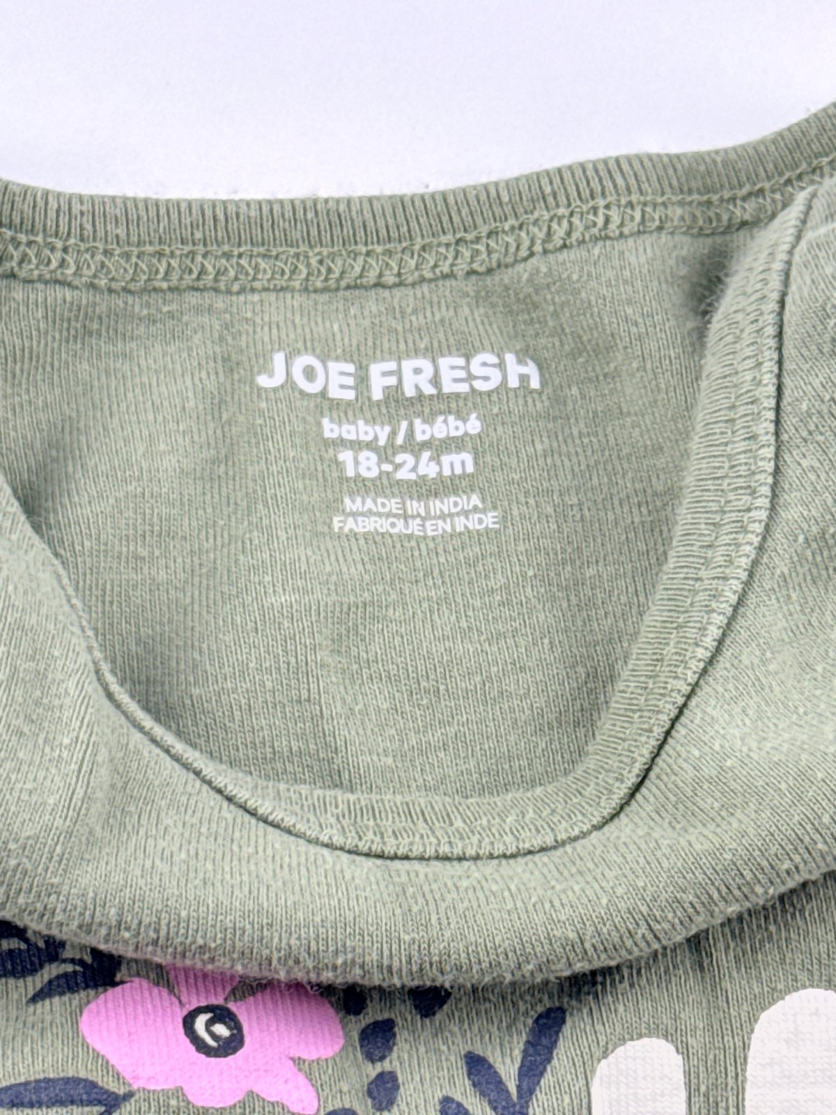 Joe Fresh Green Love Floral Bodysuit 18-24M