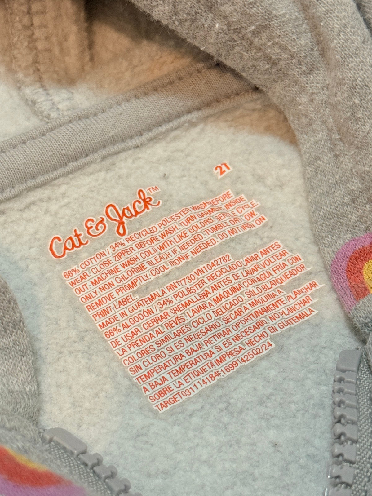 Cat & Jack Rainbow Zip Hoodie 2T